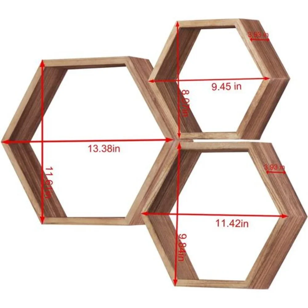 Floating Hexagon Shelves -Set of 3 for Living Room Bedroom Bathroom Office Decor